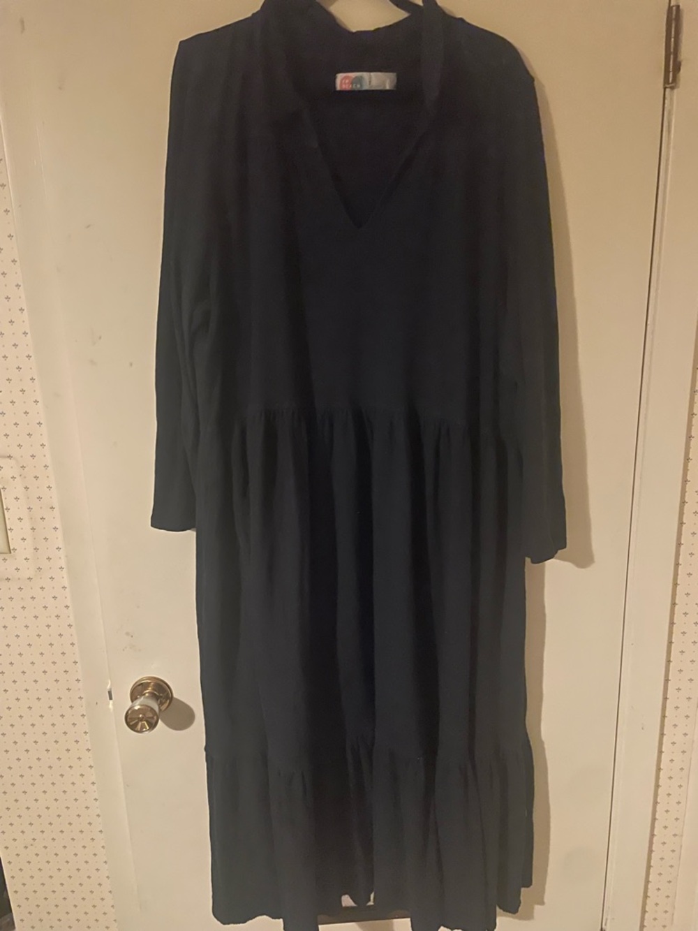 We The Free Black Long Sleeve Tiered V-Neck Dress